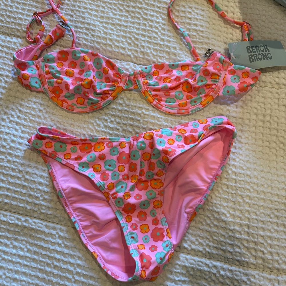 Pink and Orange Floral Bikini Swimwear